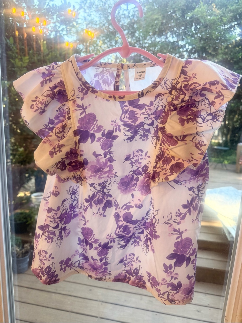 Girls Floral Blouse in White & Purple